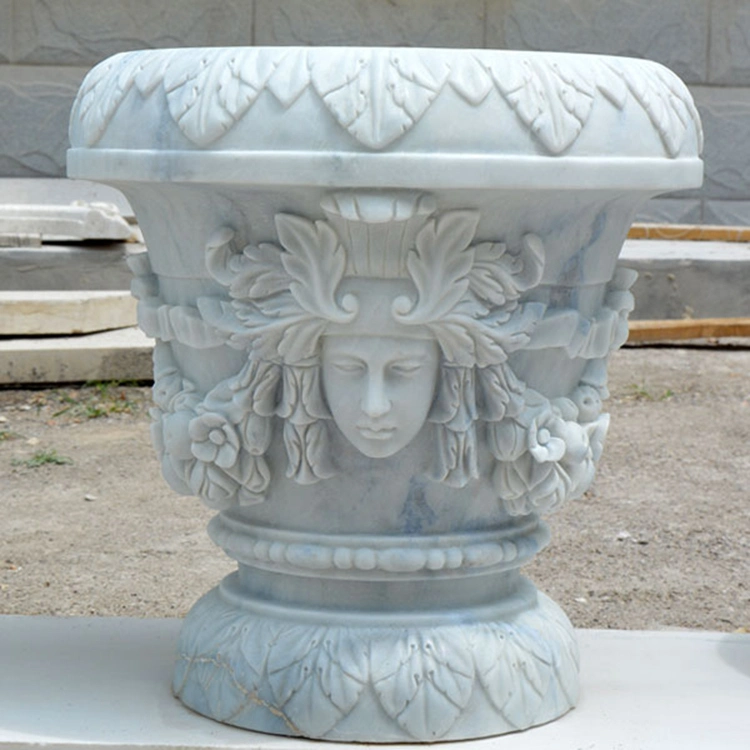 Classical Style Natural Marble Carving Rectangle Flowerpot Stone Sculpture