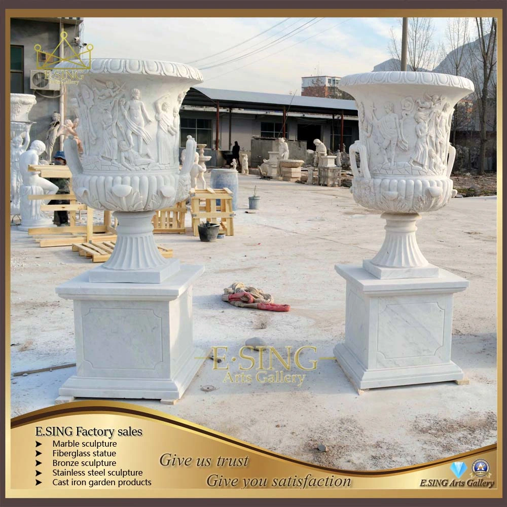 Hand Carved Stone Urns Marble Garden Head Planter Marble Flowerpot