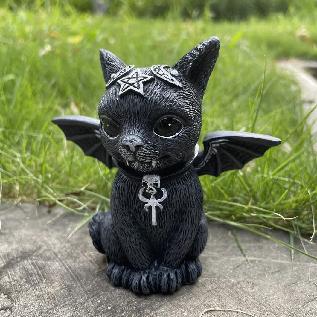 Garden Decoration Witch Punk Cat Sculpture Gothic Resin Craft Halloween