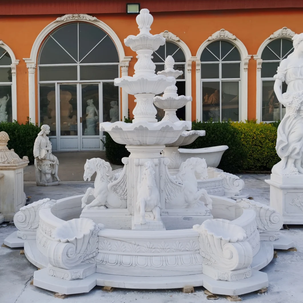 Custom Made White Marble Carving Horses Garden Fountain Marble Sculpture Buddha Carving Sculpture Bronze Statue Home Decoration Water Feature Outdoor Fountain