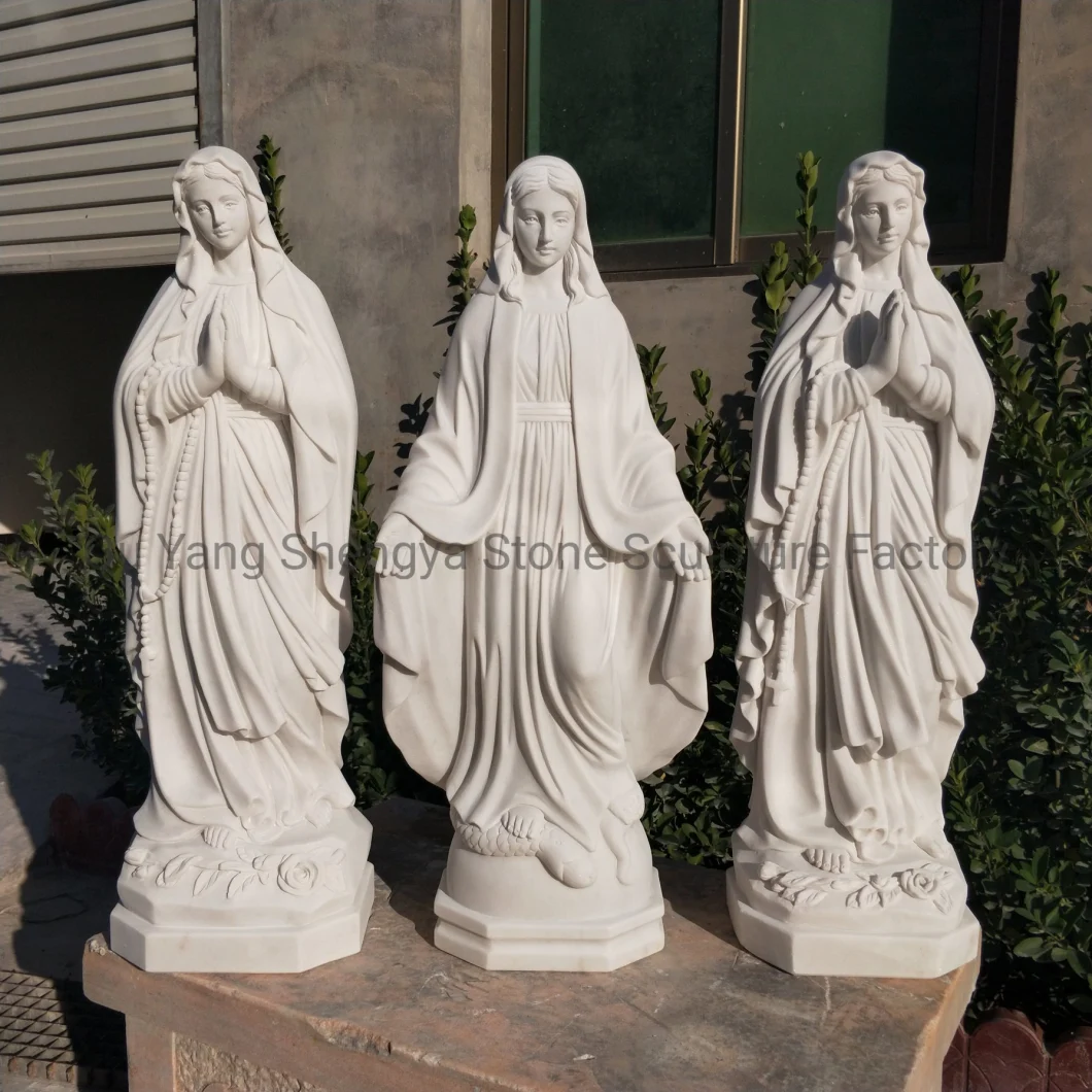 Life Size Church Decoration Religion Stone Sculpture White Marble Virgin Mary Statue (SYMS-010)