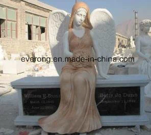 White Marble Carving Sitting Angel Statue Tombstone for Gravestone /Monument