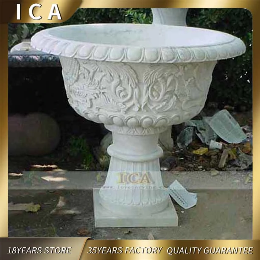 Park Garden Natural Stone Hand Carved Large Marble Flowerpot