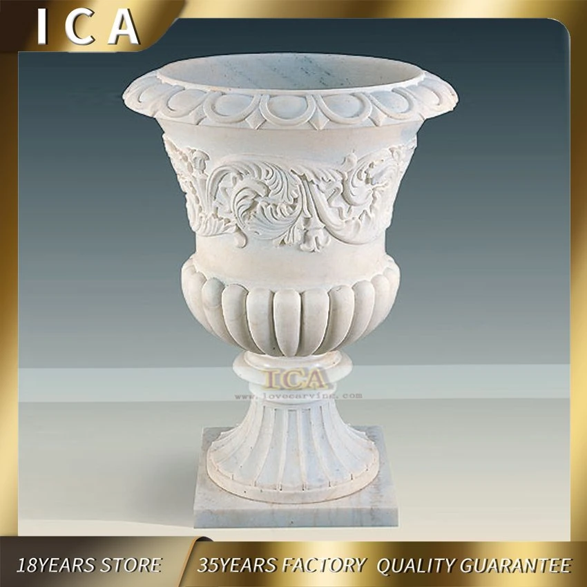 Hand Carved Marble Flower Pot Carving Stone Flowerpot for Outdoor