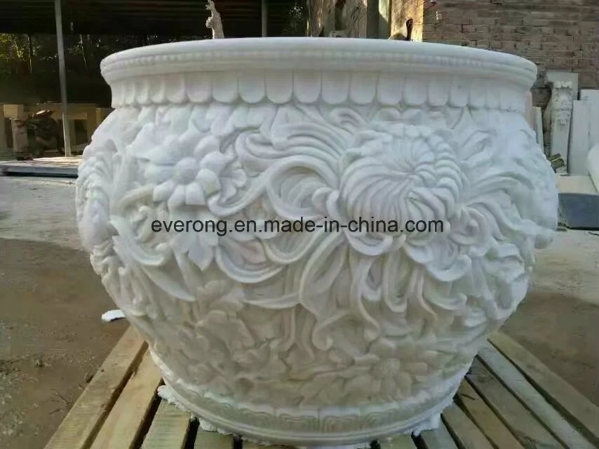 Natural Stone Planters, Black Granite Vase, Marble Carving Flowerpot for Garden Decoration