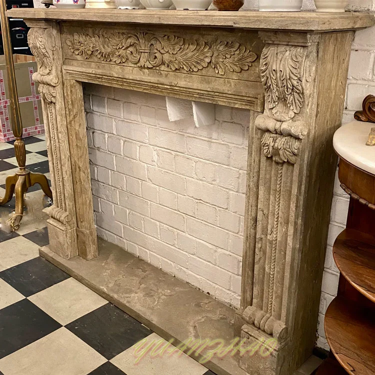 Indoor Stone Carving Marble Fireplace Mantel Electric Stone Fireplace for Sale