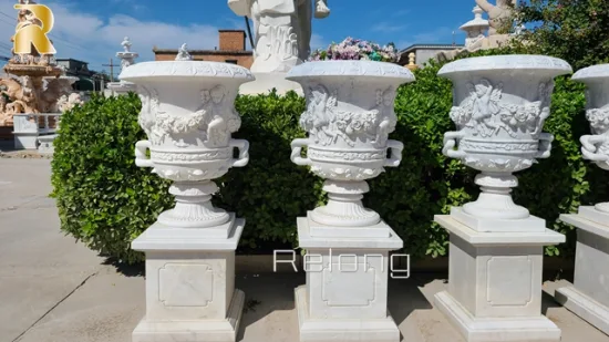 Décoration de la maison Paire de pots de fleurs en marbre blanc naturel Grossiste