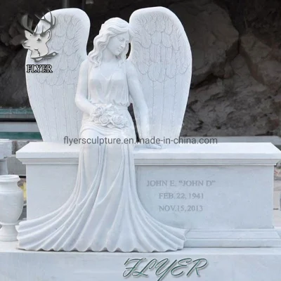 Pierre tombale de marbre de statue d'ange de marbre de pierre tombale de granit de cimetière extérieur fait sur commande de bas prix