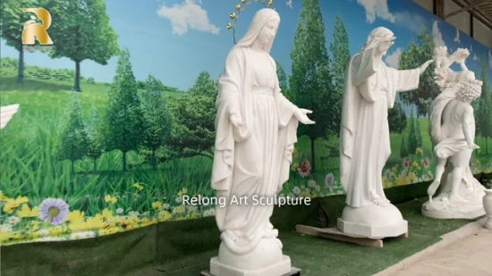 Sculptures en pierre de marbre religieuses extérieures personnalisées sculptées à la main en marbre blanc classique St Mary Statue