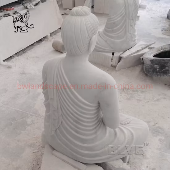 Décoration de Temple de jardin moderne grande Statue de bouddha en pierre sculptée à la main en marbre blanc poli Sculpture de bouddha en méditation