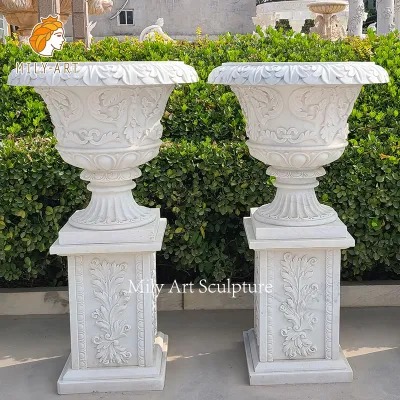 Grand pot de fleurs en pierre naturelle de semoir en marbre exquis pour la décoration de jardin