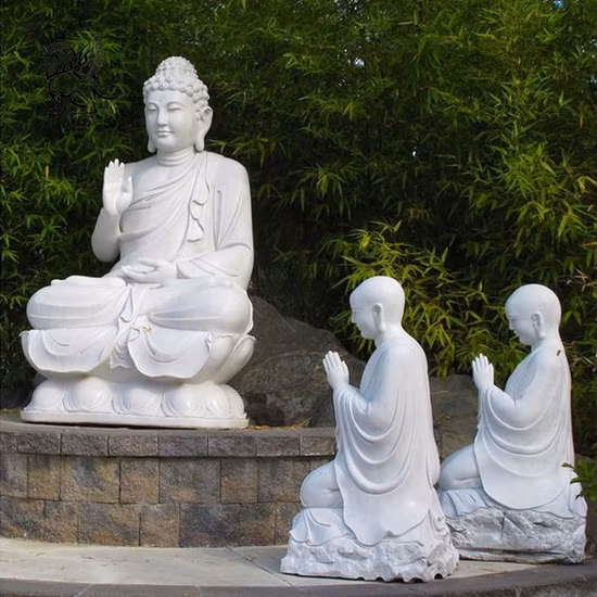 Fournisseur jardin assis méditation statue de Bouddha en marbre décor à la maison fontaine extérieure sculpture en pierre