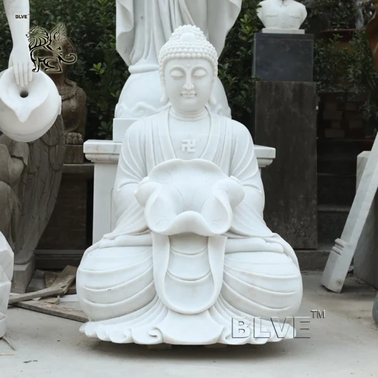 Fournisseur de sculpture en pierre blanche de grandes statues thaïlandaises de Bouddha de marbre de jardin extérieur